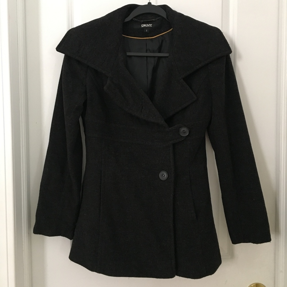 DKNY wool cashmere coat w button closures - size 2